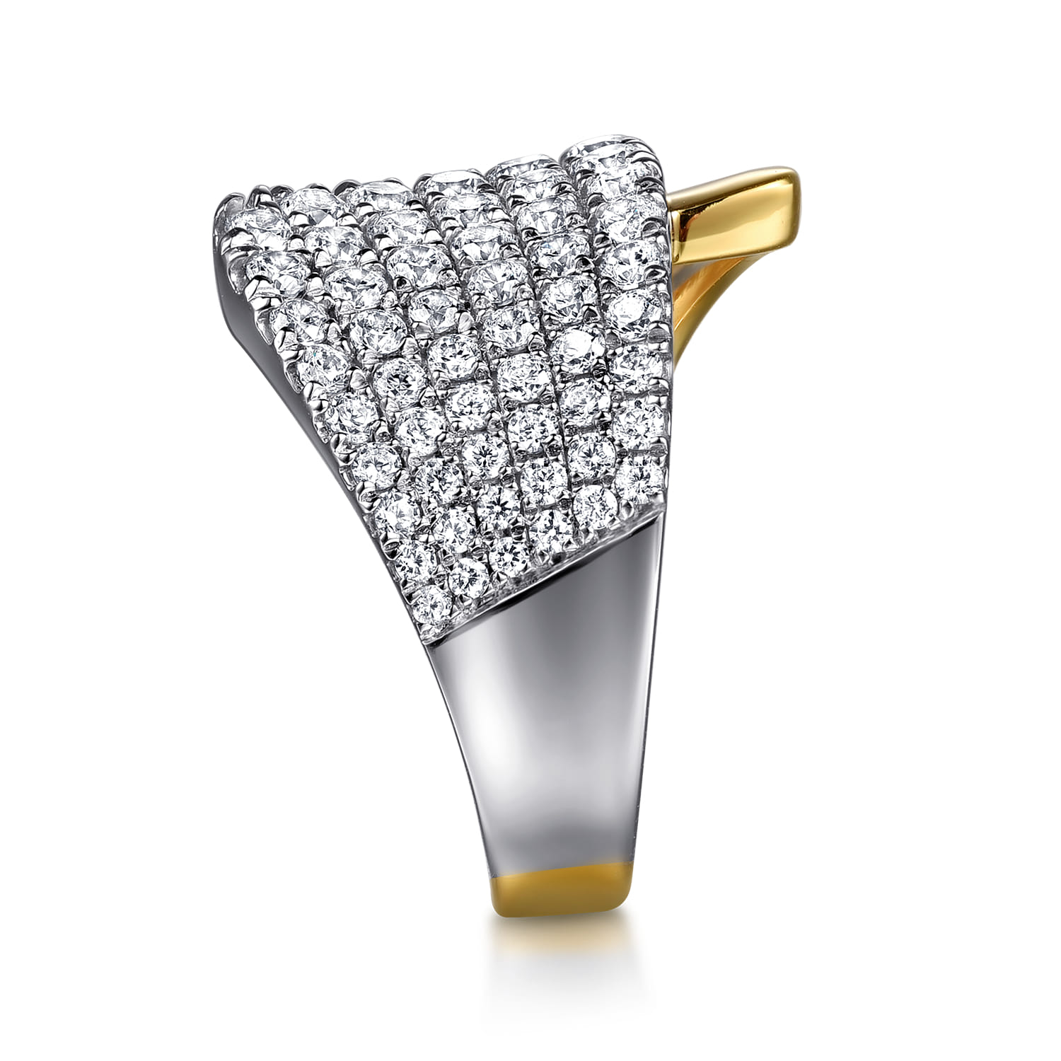 14K White  Yellow Gold Graduating Diamond Bypass Ring - 1.05 ct - Shot 4