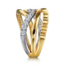 14K White  Yellow Gold Graduating Diamond Criss Cross Diamond Cut Ring - 0.35 ct