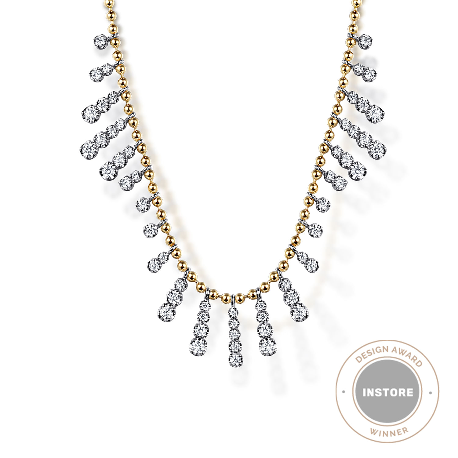 14K White  Yellow Gold Graduating Diamond Droplet Necklace