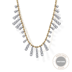 14K White  Yellow Gold Graduating Diamond Droplet Necklace