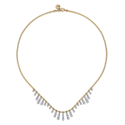 14K White  Yellow Gold Graduating Diamond Droplet Necklace