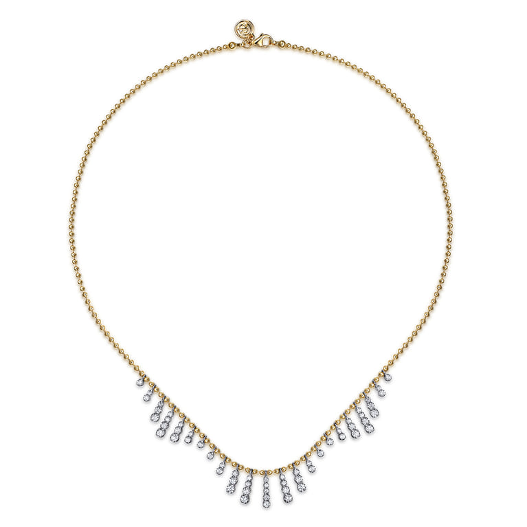 14K White  Yellow Gold Graduating Diamond Droplet Necklace - 1.5 ct - Shot 2