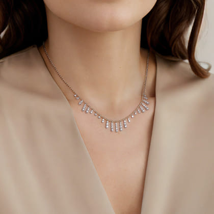 14K White  Yellow Gold Graduating Diamond Droplet Necklace