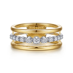 14K White Yellow Gold Graduating Diamond Easy Stackable Ring