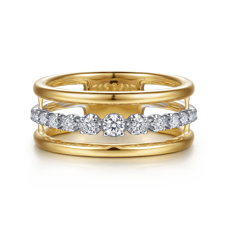 14K White Yellow Gold Graduating Diamond Easy Stackable Ring - 0.21 ct - Shot 1