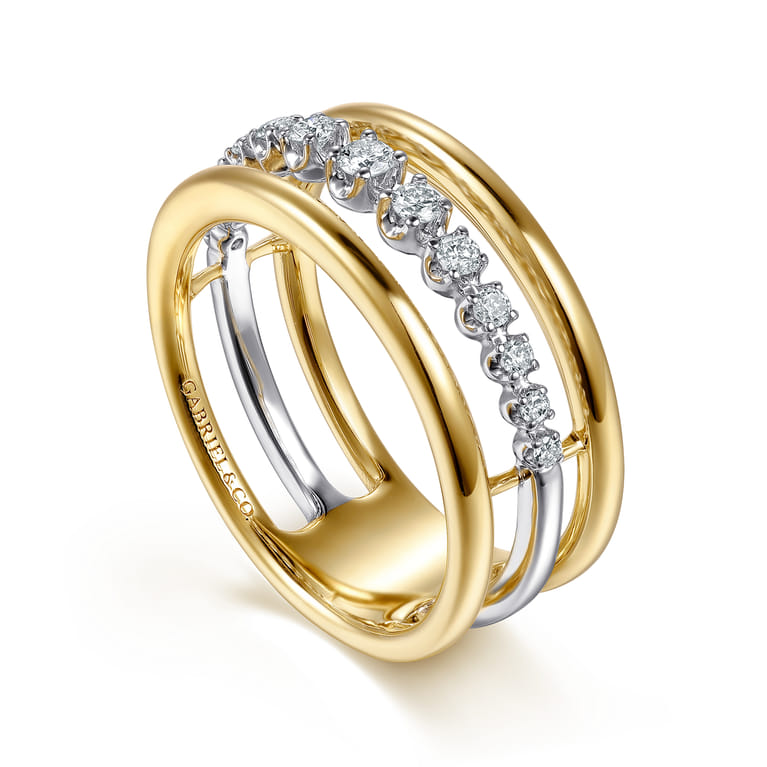 14K White Yellow Gold Graduating Diamond Easy Stackable Ring - 0.21 ct - Shot 3