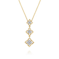 14K White  Yellow Gold Graduating Diamond Flower Pendant Drop Necklace