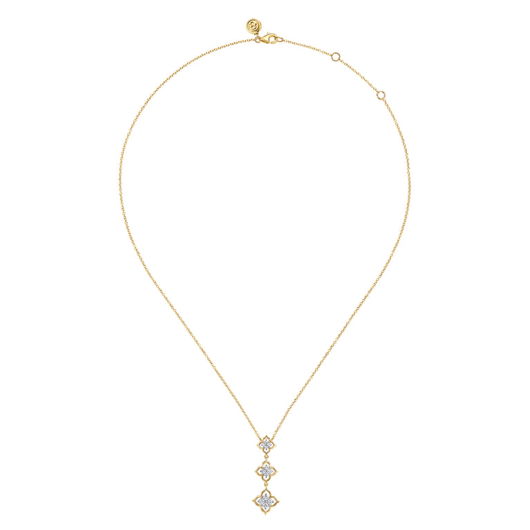 14K White  Yellow Gold Graduating Diamond Flower Pendant Drop Necklace - 0.4 ct - Shot 2