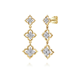 14K White Yellow Gold Graduating Diamond Flower Stud Drop Earrings