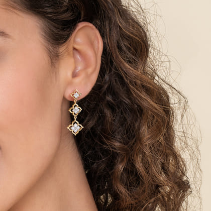 14K White Yellow Gold Graduating Diamond Flower Stud Drop Earrings