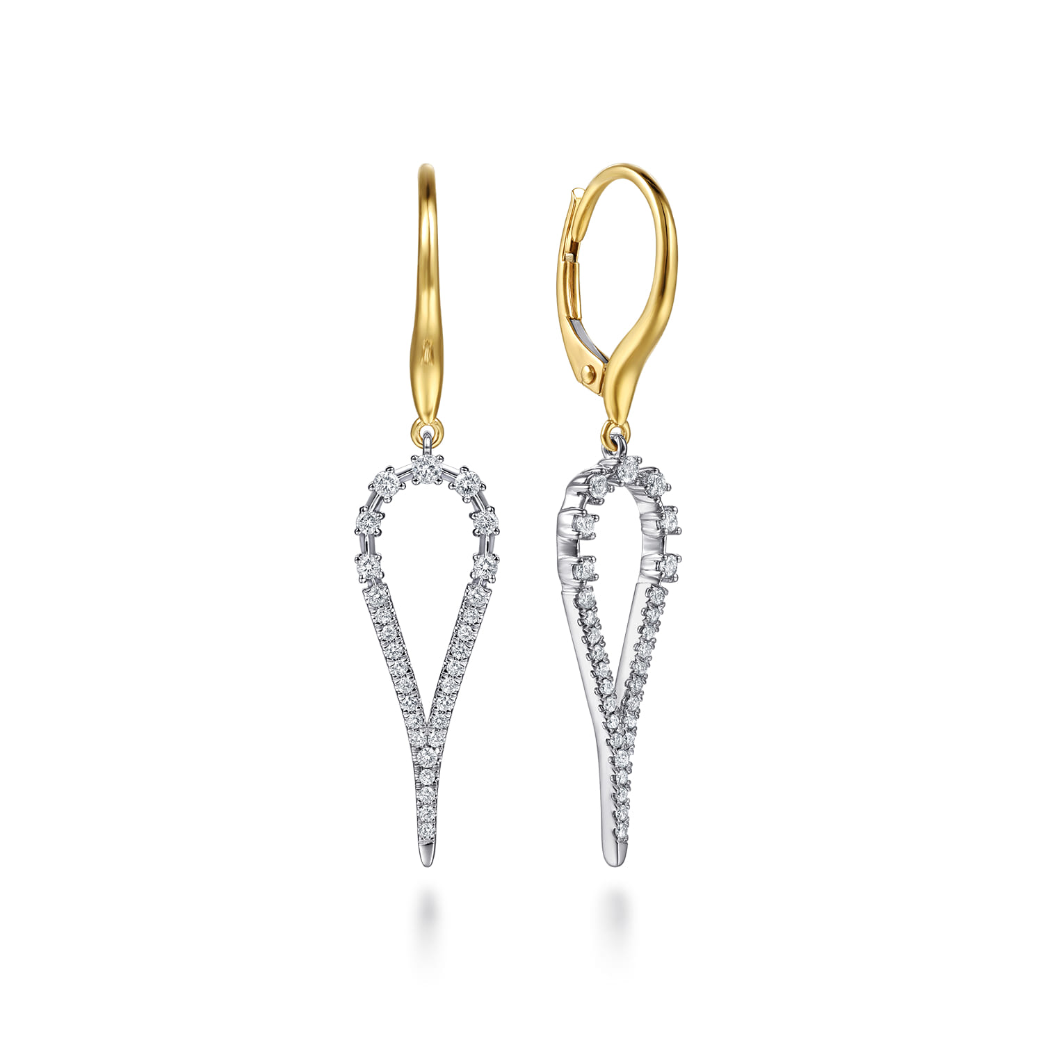 14K White Yellow Gold Graduating Diamond Huggie Drop Earrings - 0.35 ct - Shot 1