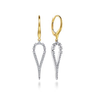 14K White Yellow Gold Graduating Diamond Huggie Drop Earrings