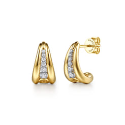 14K White Yellow Gold Graduating Diamond J Hoop Earrings