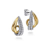 14K White  Yellow Gold Graduating Diamond J Hoop Stud Earrings - 0.75 ct