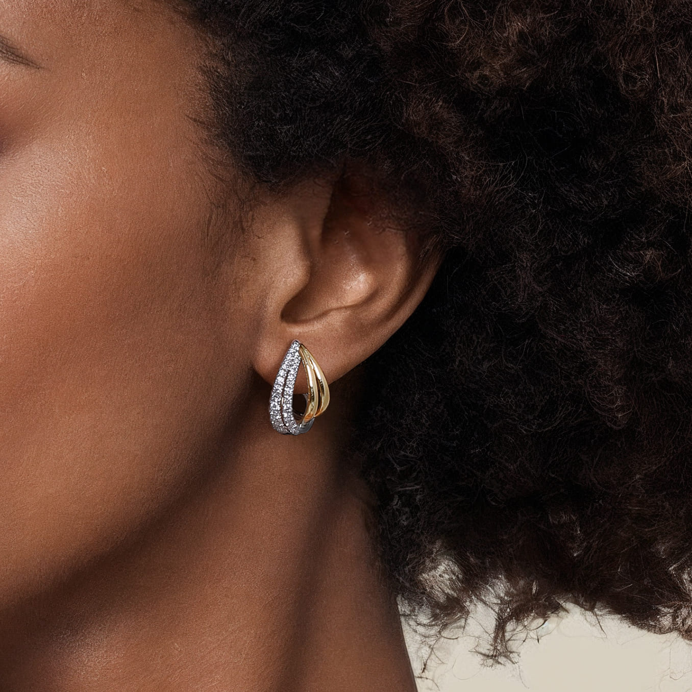 14K White  Yellow Gold Graduating Diamond J Hoop Stud Earrings - 0.75 ct - Shot 4