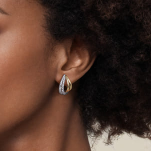 14K White  Yellow Gold Graduating Diamond J Hoop Stud Earrings