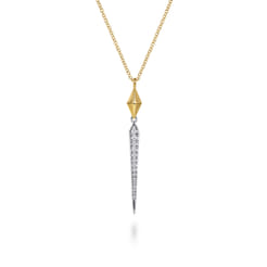14K White Yellow Gold Graduating Diamond Kite Shape Pendant Necklace