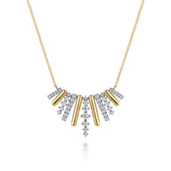 14K White  Yellow Gold Graduating Diamond Pendant Necklace