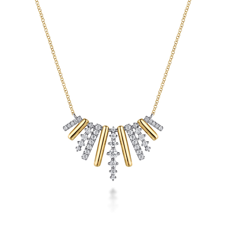 14K White  Yellow Gold Graduating Diamond Pendant Necklace - 0.7 ct - Shot 1