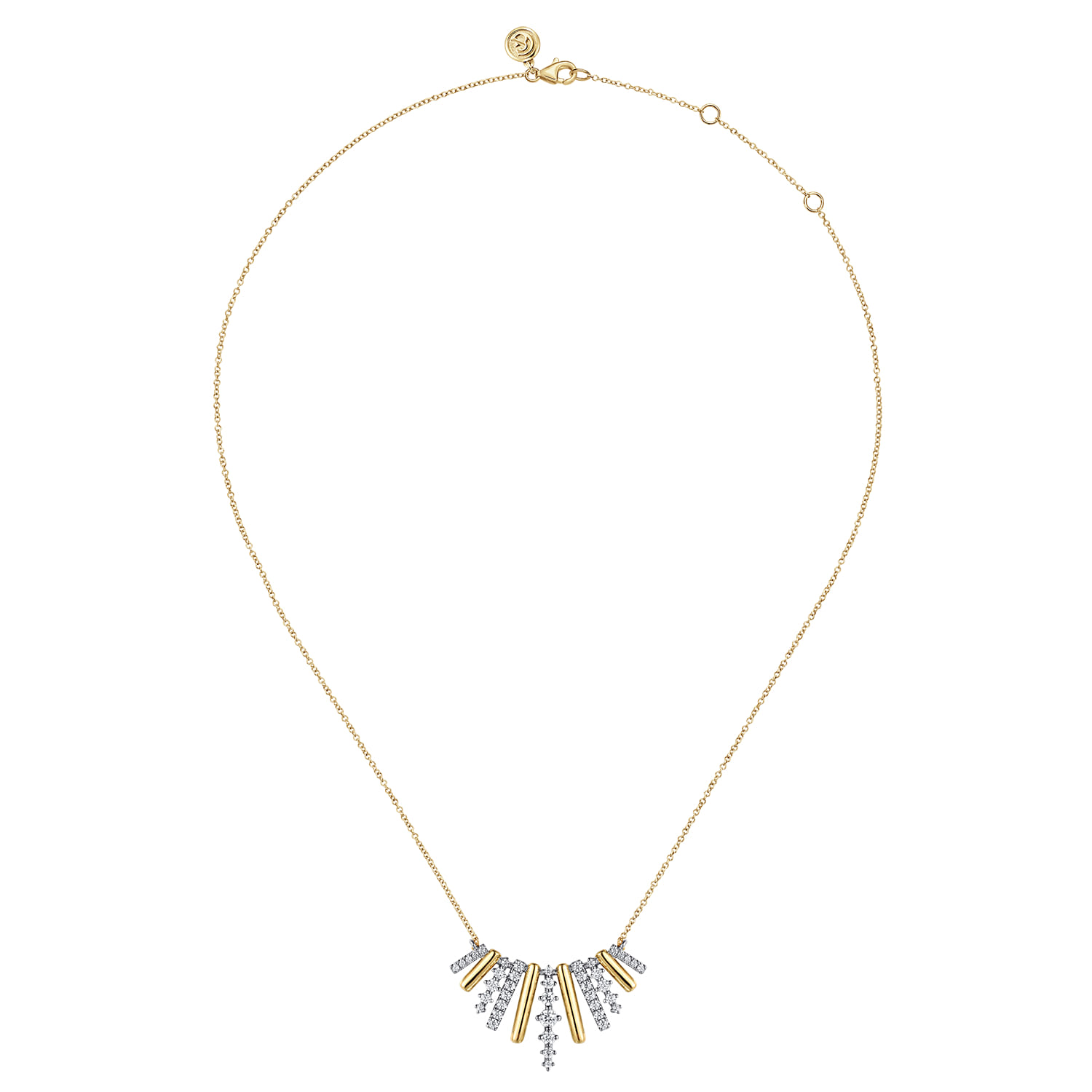 14K White  Yellow Gold Graduating Diamond Pendant Necklace - 0.7 ct - Shot 2