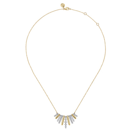 14K White  Yellow Gold Graduating Diamond Pendant Necklace