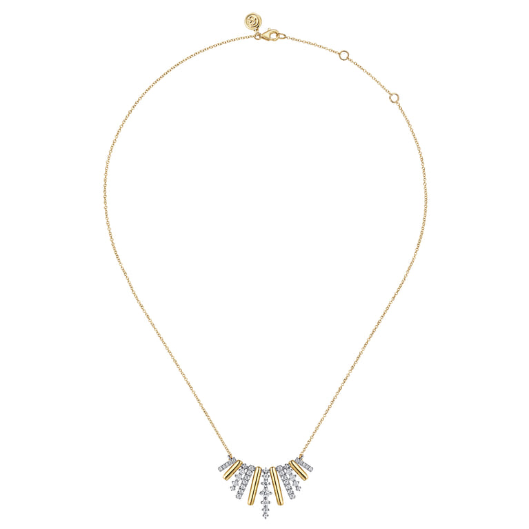 14K White  Yellow Gold Graduating Diamond Pendant Necklace - 0.7 ct - Shot 2