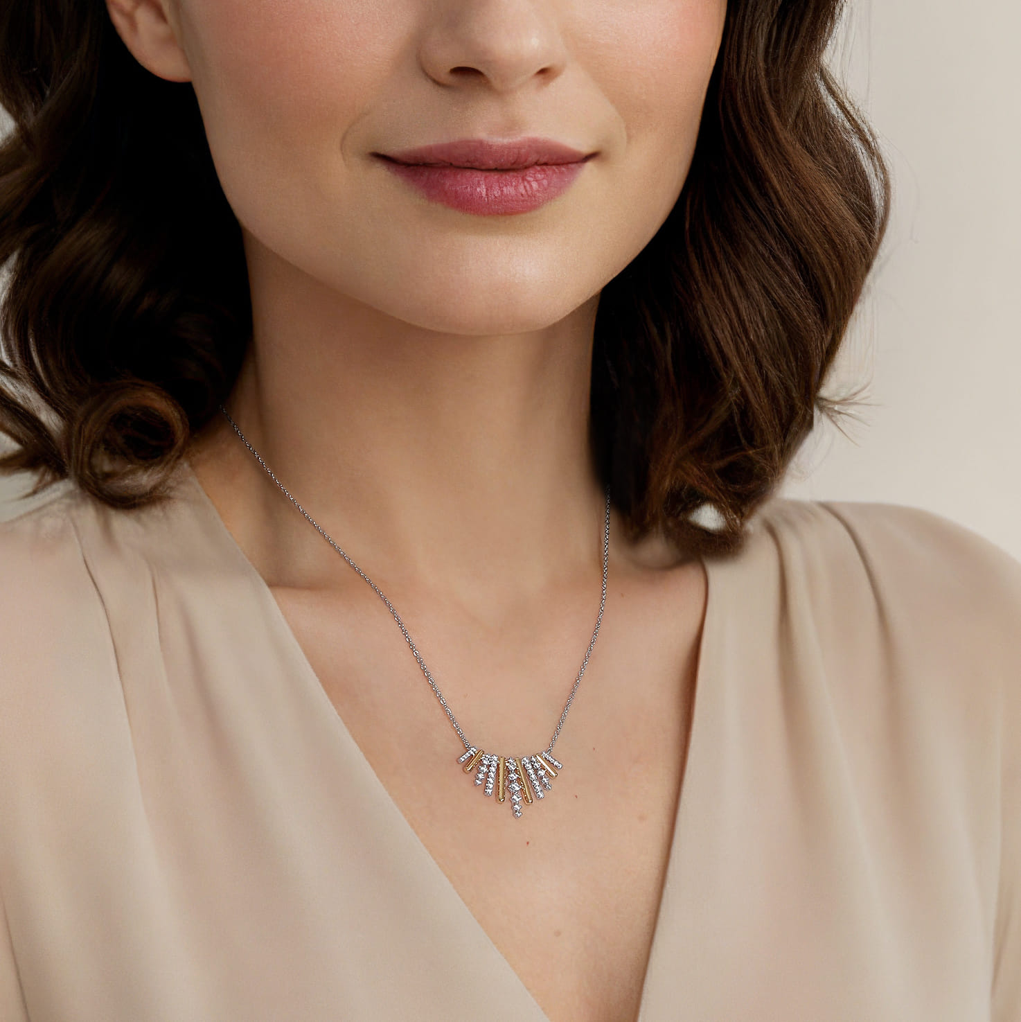 14K White  Yellow Gold Graduating Diamond Pendant Necklace - 0.7 ct - Shot 4
