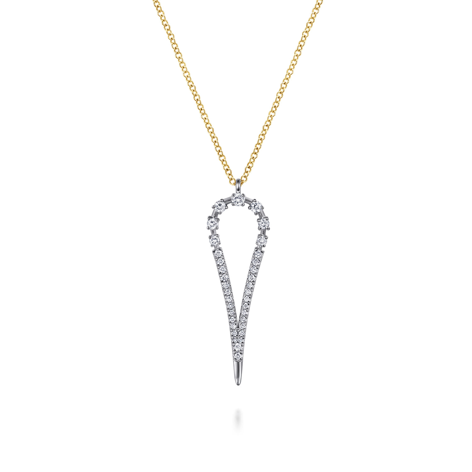 14K White Yellow Gold Graduating Diamond Pendant Necklace - 0.25 ct - Shot 1