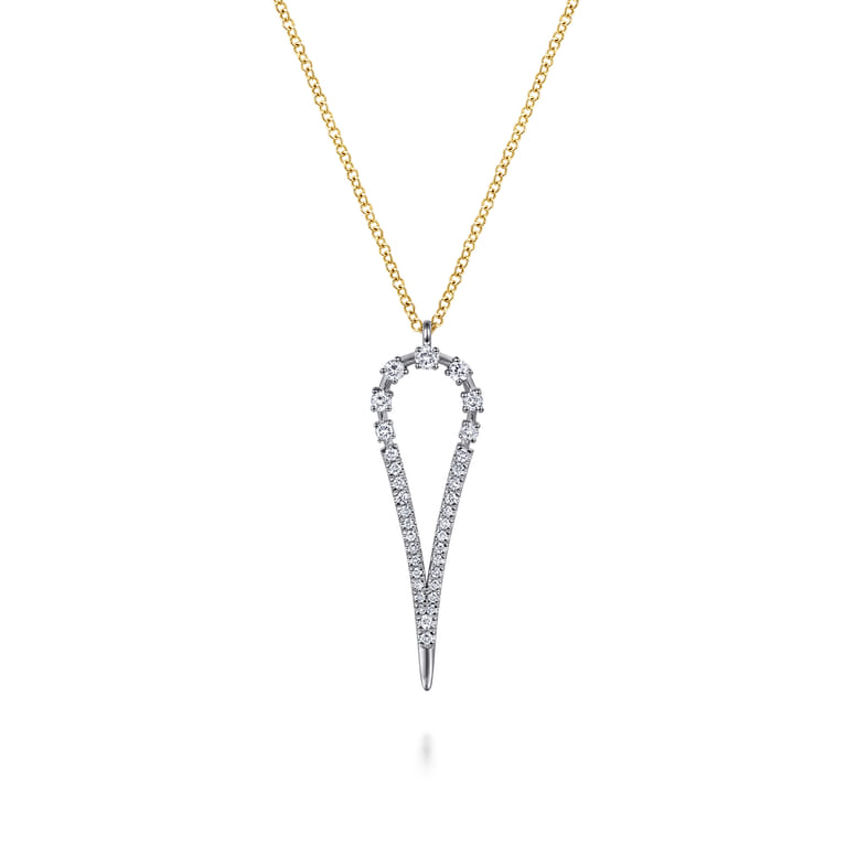 14K White Yellow Gold Graduating Diamond Pendant Necklace - 0.25 ct - Shot 1
