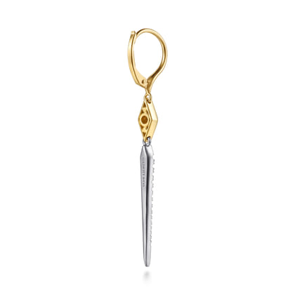 14K White Yellow Gold Graduating Diamond Spike And Kite Shape Leverback Drop Earrings