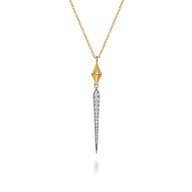 14K White Yellow Gold Graduating Diamond Spike And Rhombus Shape Pendant Necklace