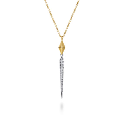 14K White Yellow Gold Graduating Diamond Spike And Rhombus Shape Pendant Necklace