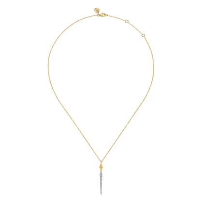 14K White Yellow Gold Graduating Diamond Spike And Rhombus Shape Pendant Necklace