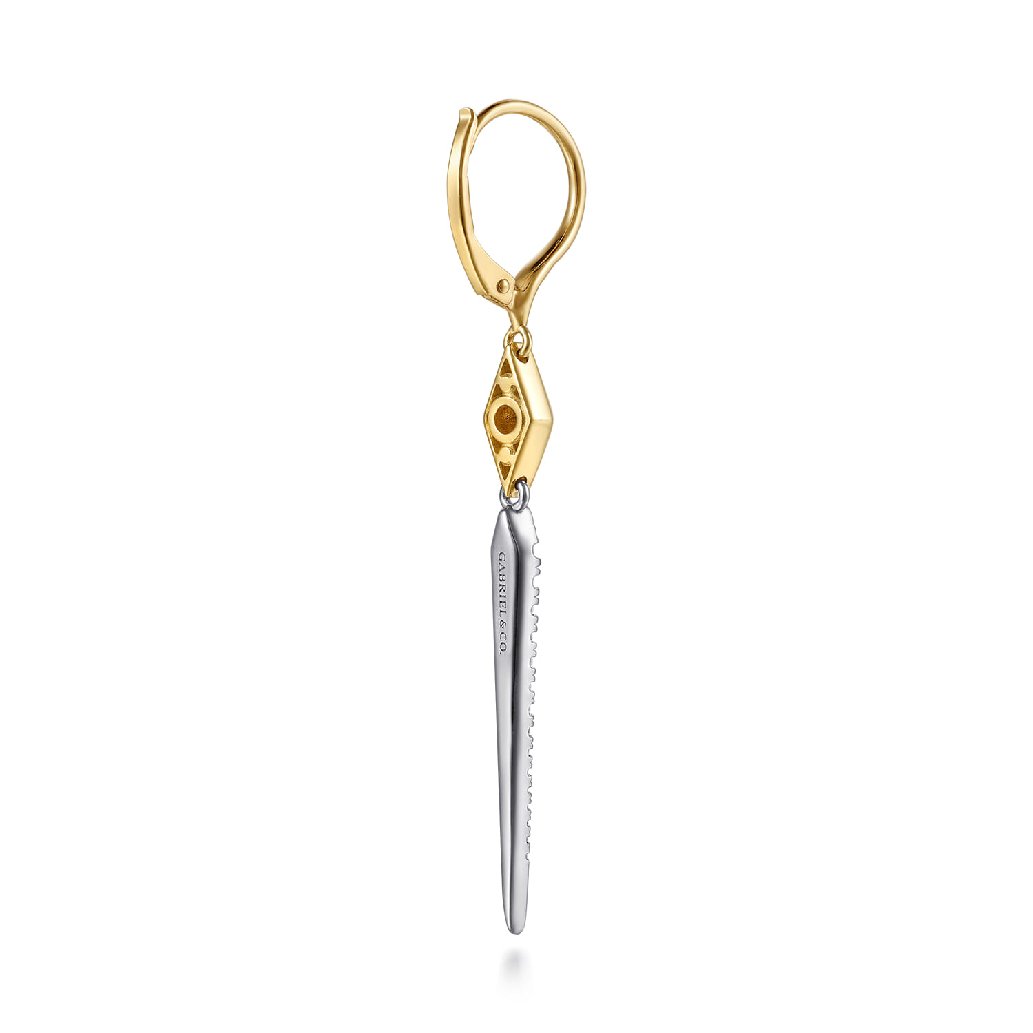 14K White Yellow Gold Graduating Diamond Spike and Rhombus Shape Leverback Drop Earrings - 0.3 ct - Shot 2