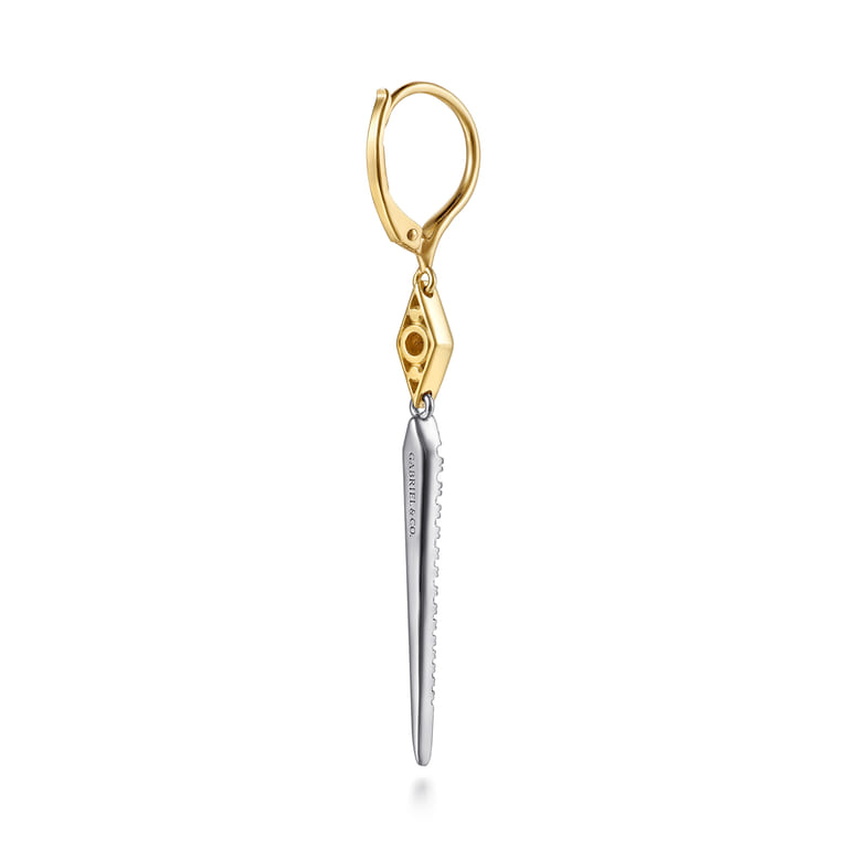 14K White Yellow Gold Graduating Diamond Spike and Rhombus Shape Leverback Drop Earrings - 0.3 ct - Shot 2
