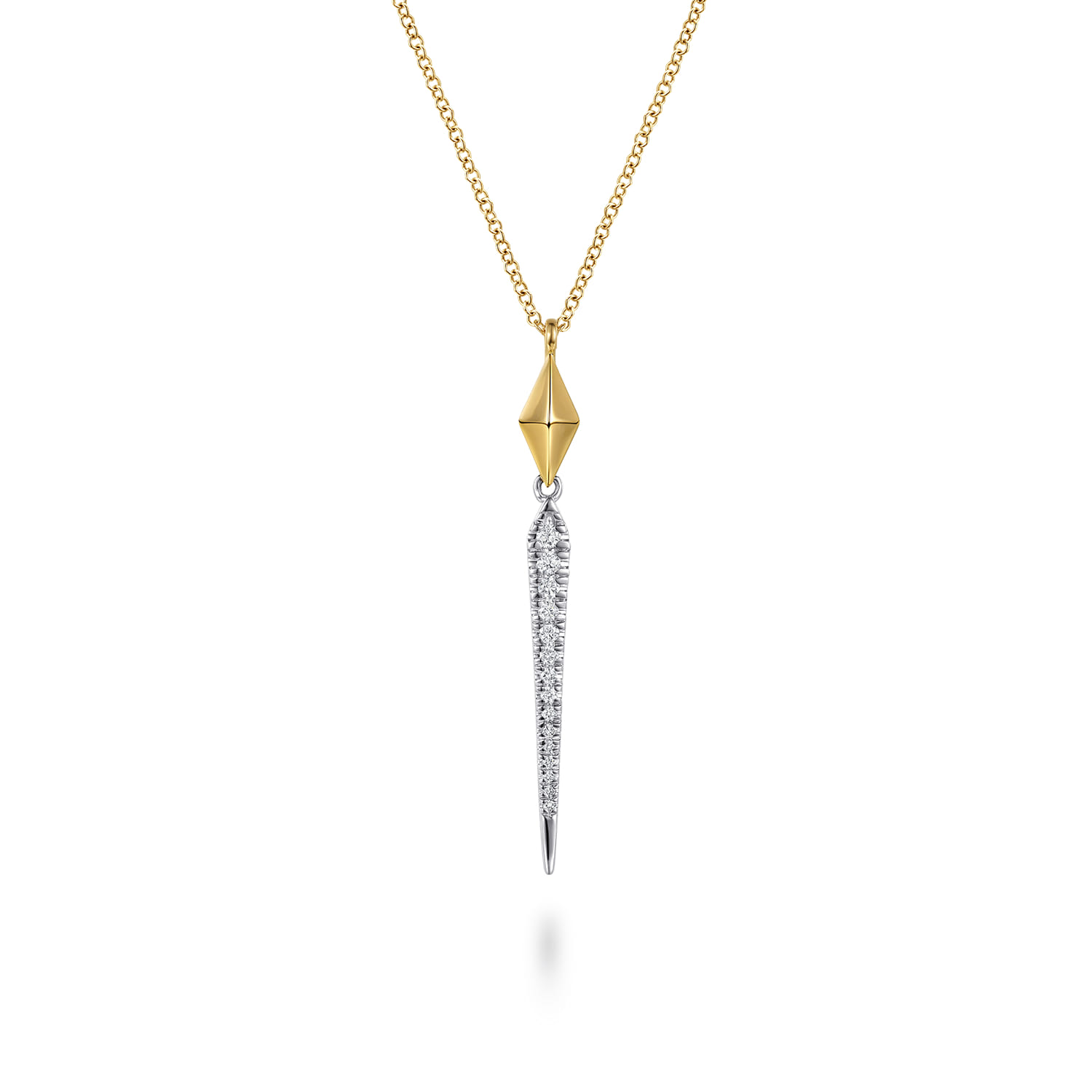 14K White Yellow Gold Graduating Diamond Spike and Rhombus Shape Pendant Necklace - 0.16 ct - Shot 1