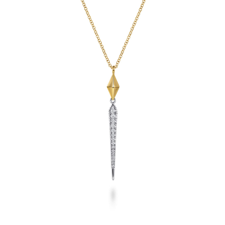 14K White Yellow Gold Graduating Diamond Spike and Rhombus Shape Pendant Necklace - 0.16 ct - Shot 1