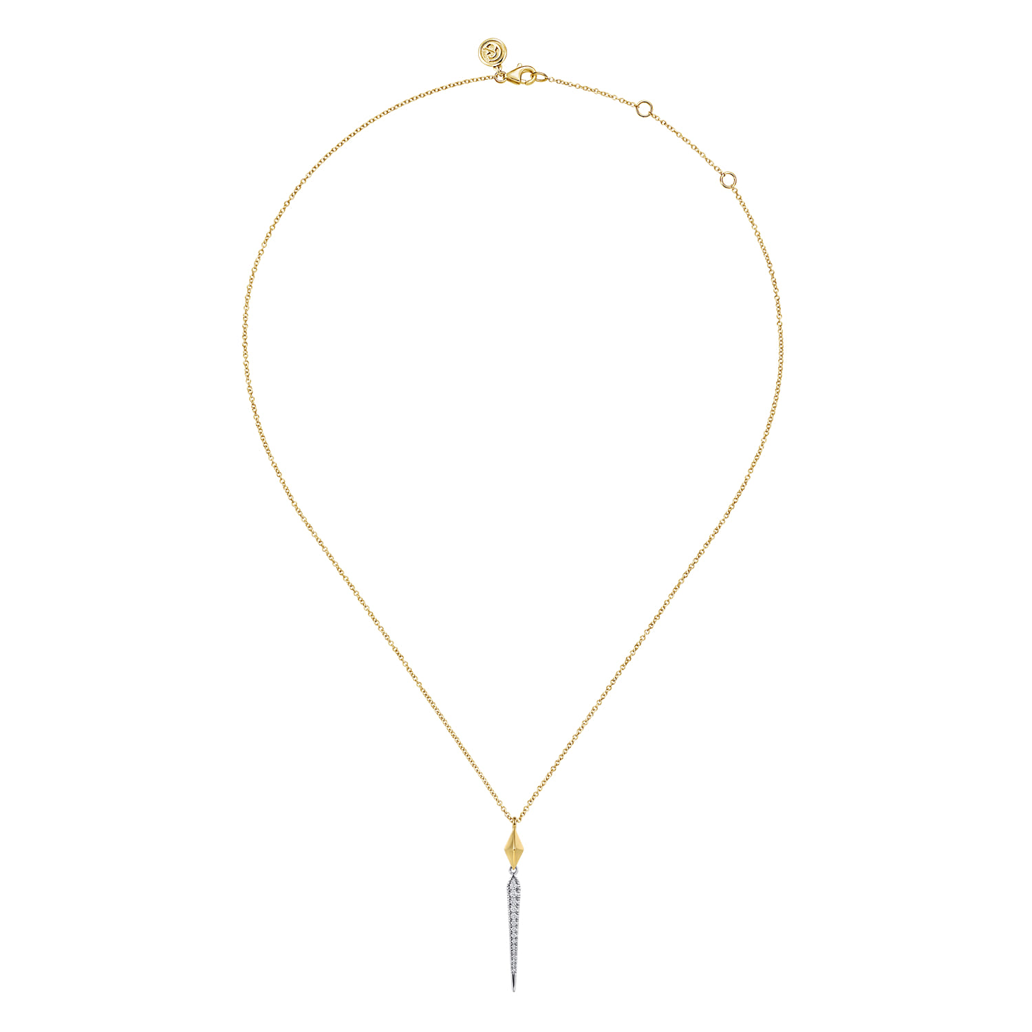 14K White Yellow Gold Graduating Diamond Spike and Rhombus Shape Pendant Necklace - 0.16 ct - Shot 2