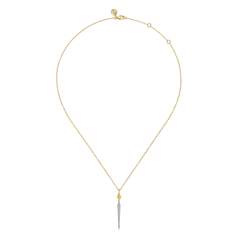 14K White Yellow Gold Graduating Diamond Spike and Rhombus Shape Pendant Necklace - 0.16 ct - Shot 2
