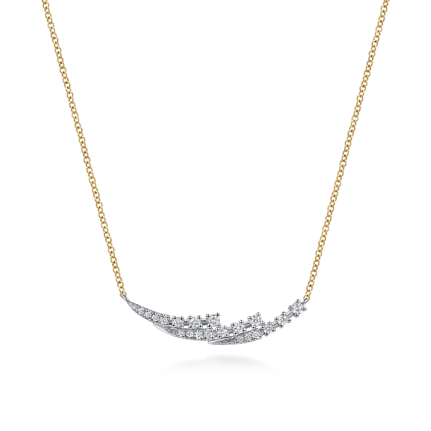 14K White Yellow Gold Graduating Diamond Three Spike Curved Bar Necklace - 0.25 ct - Shot 1