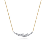 14K White Yellow Gold Graduating Diamond Three Spike Curved Bar Necklace