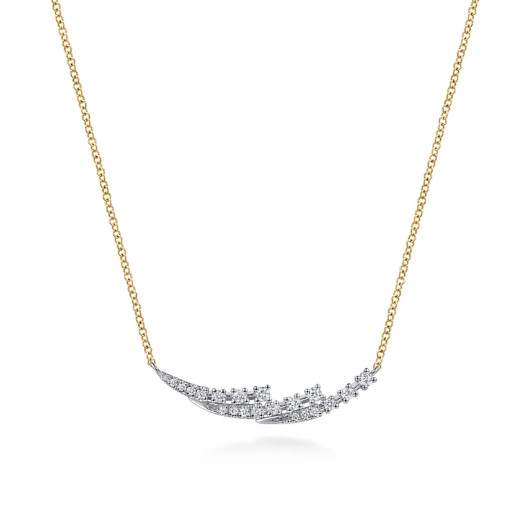 14K White Yellow Gold Graduating Diamond Three Spike Curved Bar Necklace - 0.25 ct - Shot 1