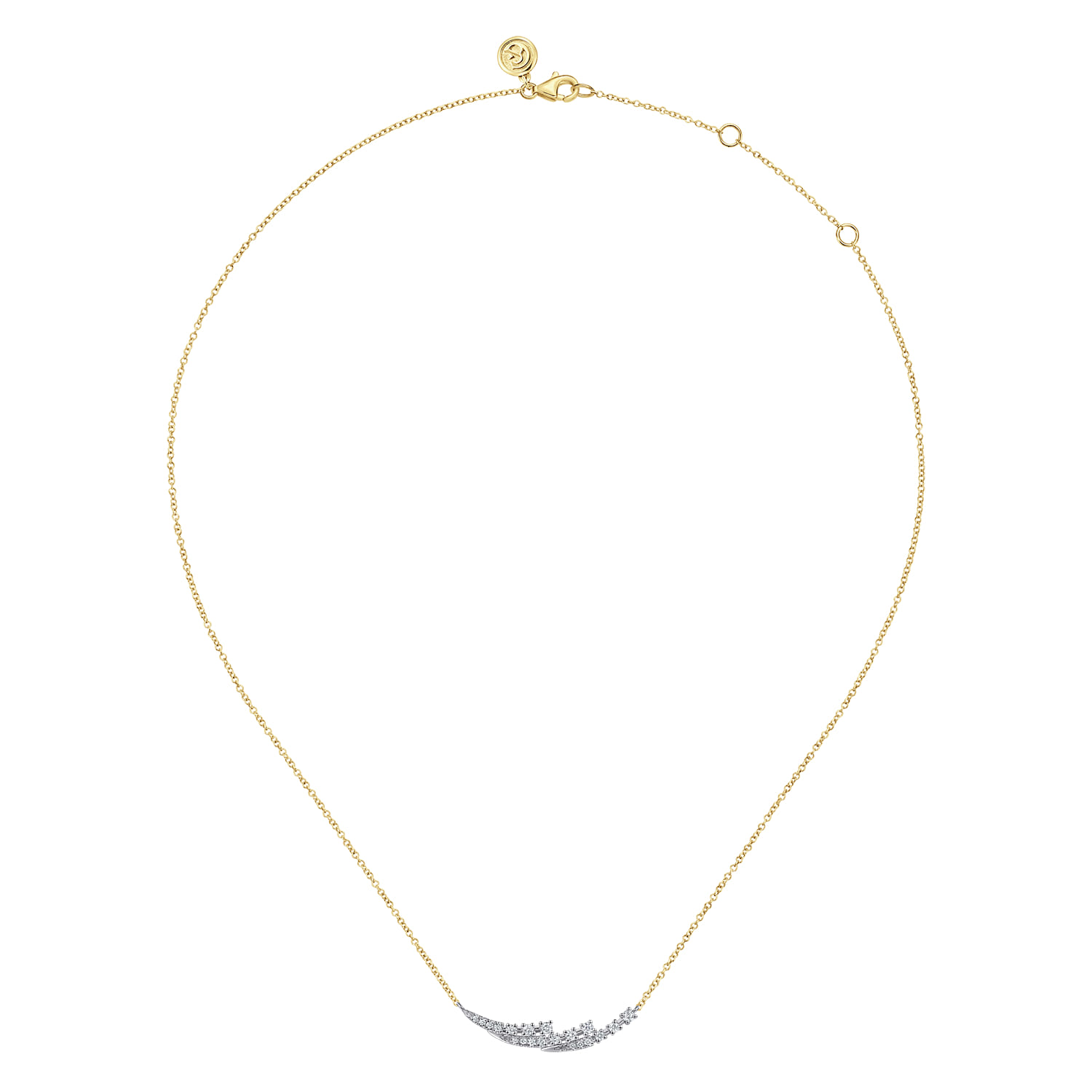 14K White Yellow Gold Graduating Diamond Three Spike Curved Bar Necklace - 0.25 ct - Shot 2