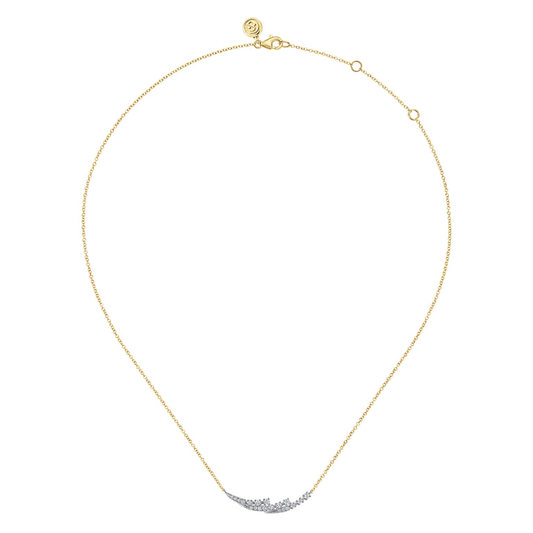 14K White Yellow Gold Graduating Diamond Three Spike Curved Bar Necklace - 0.25 ct - Shot 2