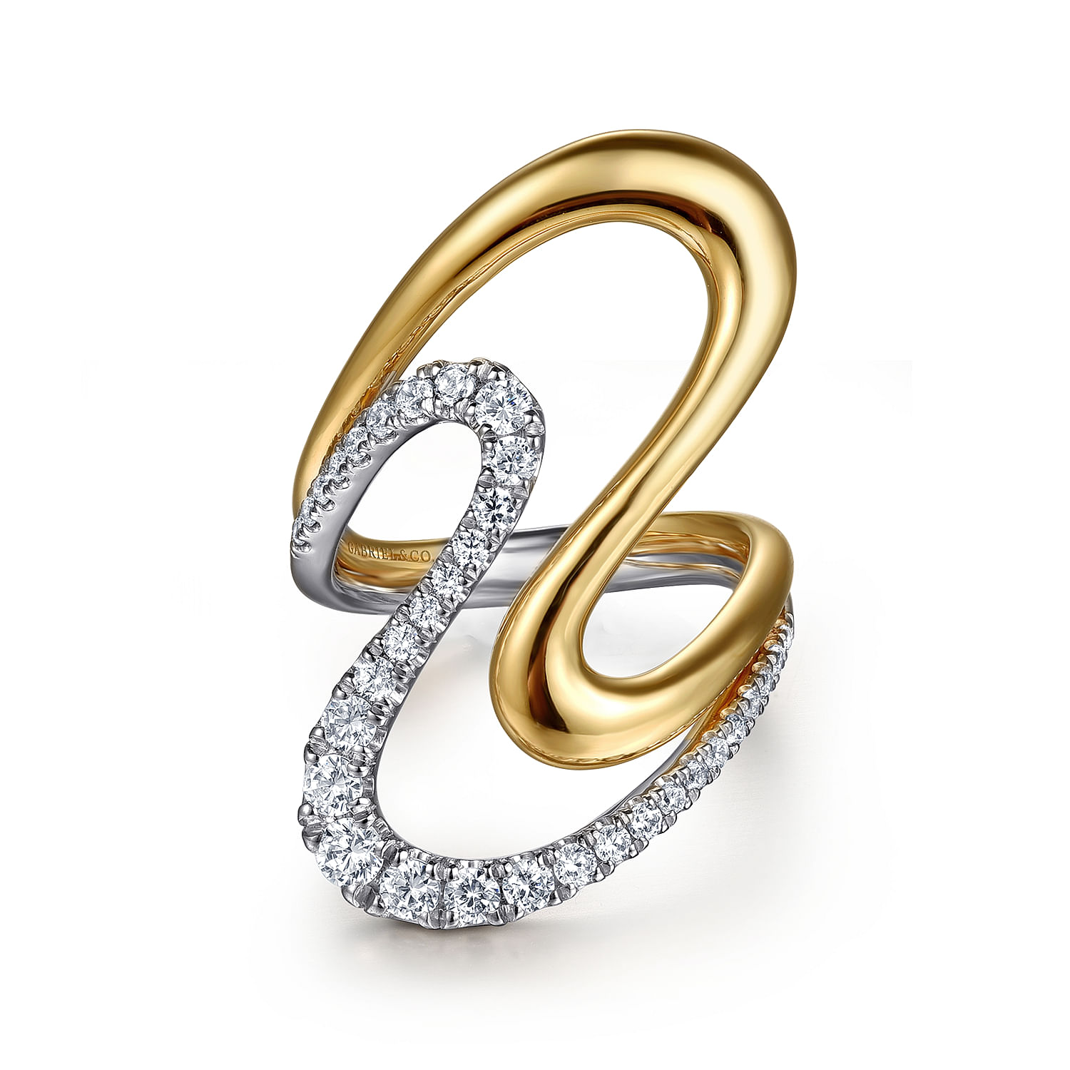 14K White Yellow Gold Graduating Diamond Twisted Ring