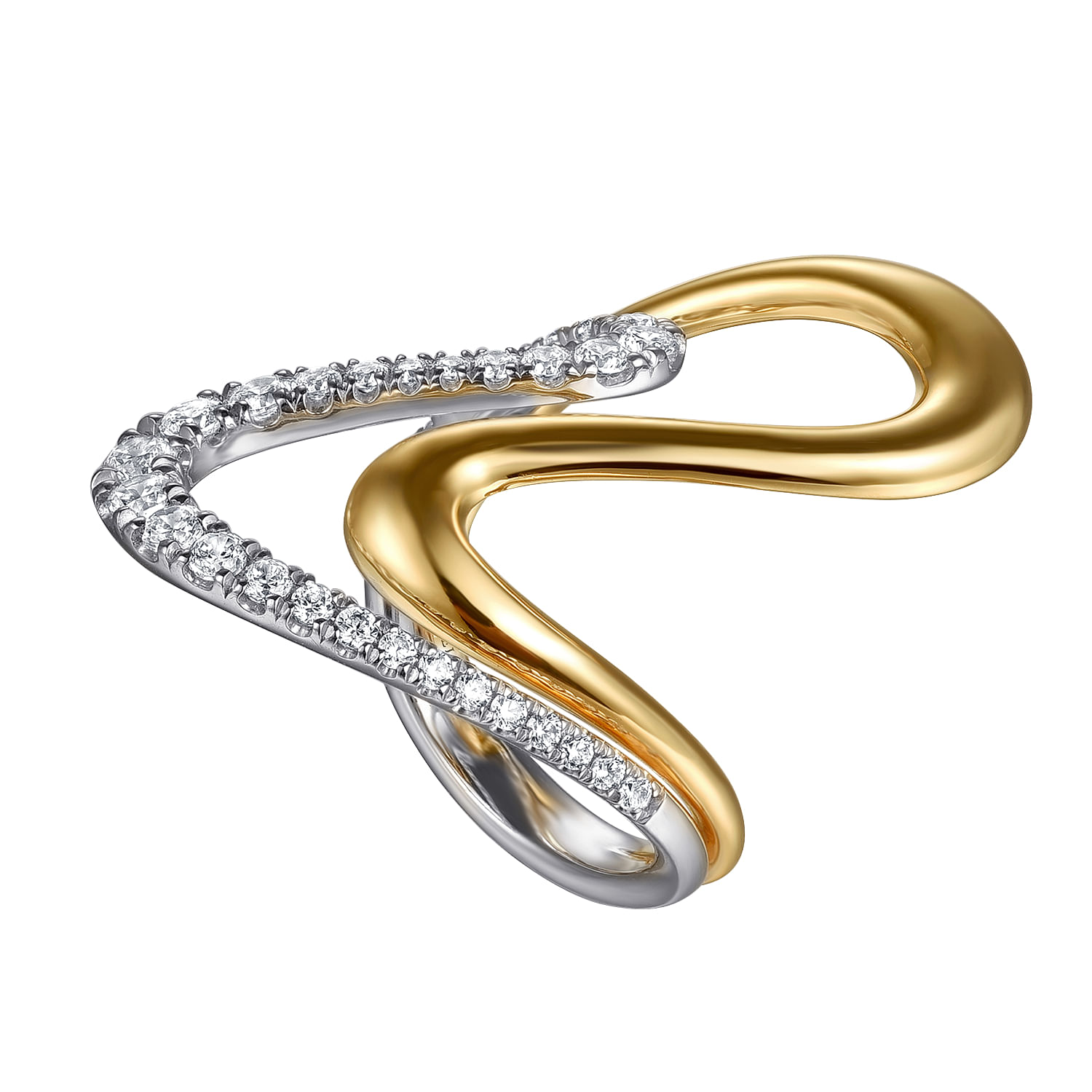 14K White Yellow Gold Graduating Diamond Twisted Ring
