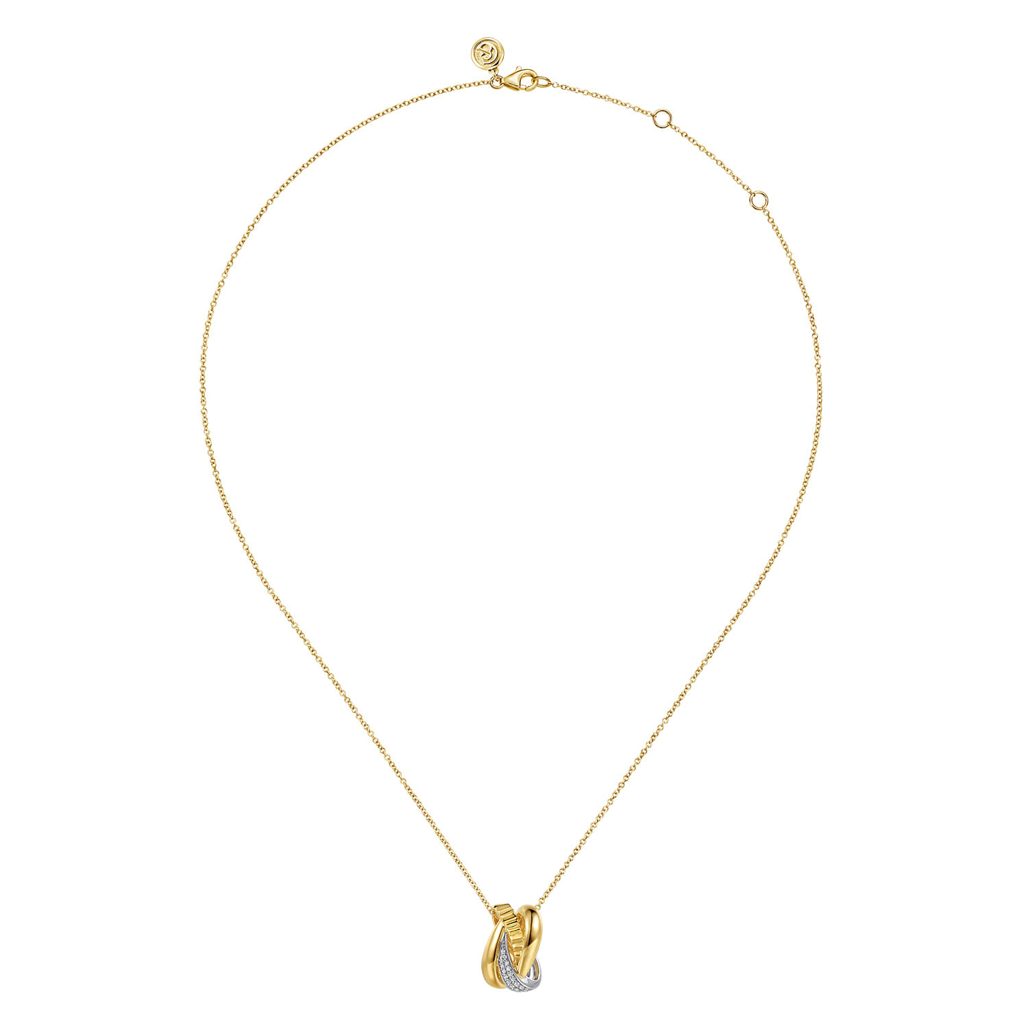 14K White Yellow Gold Graduating Diamond and Diamond Cut Pendant Necklace - 0.1 ct - Shot 2