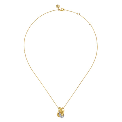 14K White Yellow Gold Graduating Diamond and Diamond Cut Pendant Necklace