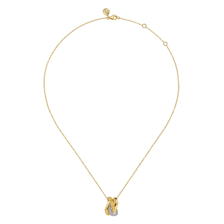 14K White Yellow Gold Graduating Diamond and Diamond Cut Pendant Necklace - 0.1 ct - Shot 2