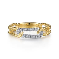 14K White-Yellow Gold Hampton Link Ring with Diamond Station